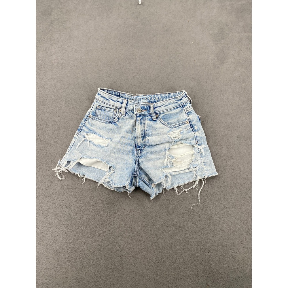 American Eagle Strigid Distressed Denim Shorts Light Wash Size 0 High Rise